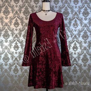 Morbid Threads Burgundy Crushed Velvet Dress